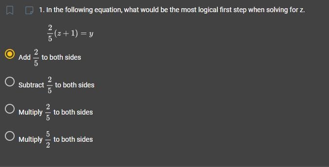 In the following equation, what would be the most logical first step when solving-example-1