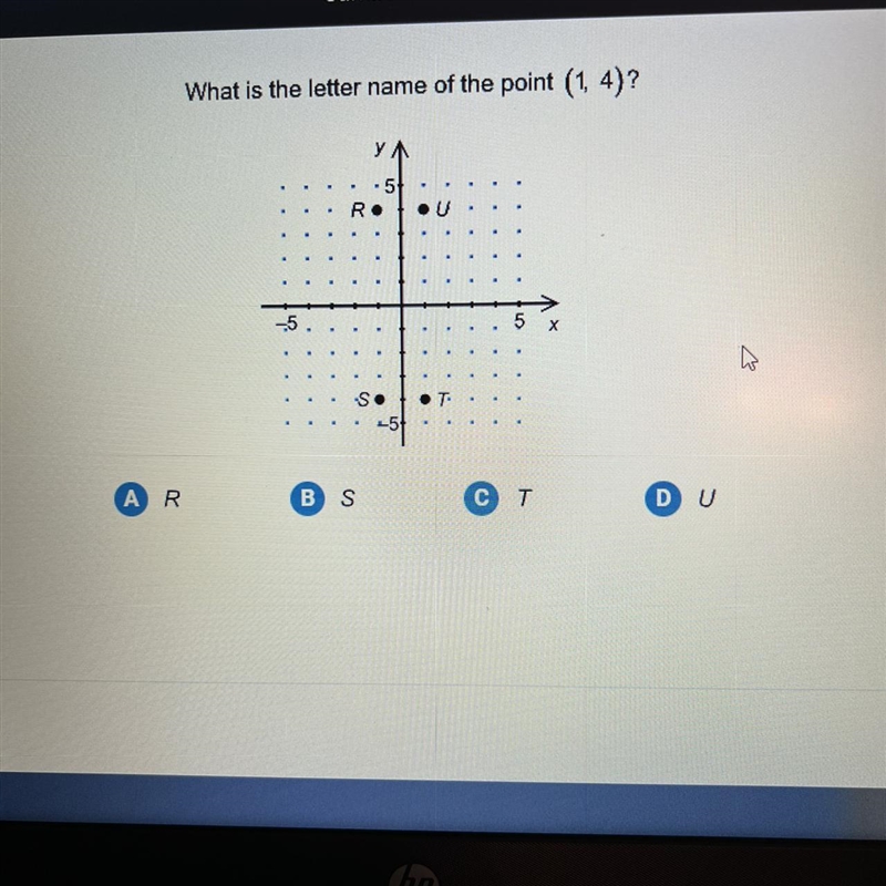 What is the letter name of the point of (1, 4)?-example-1