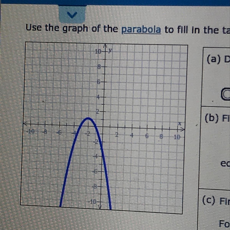 Use the graph of the parabola to fill in the table.-example-1