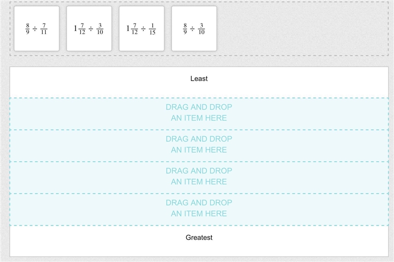 Drag the expressions to show the order of their quotients from least to greatest-example-1