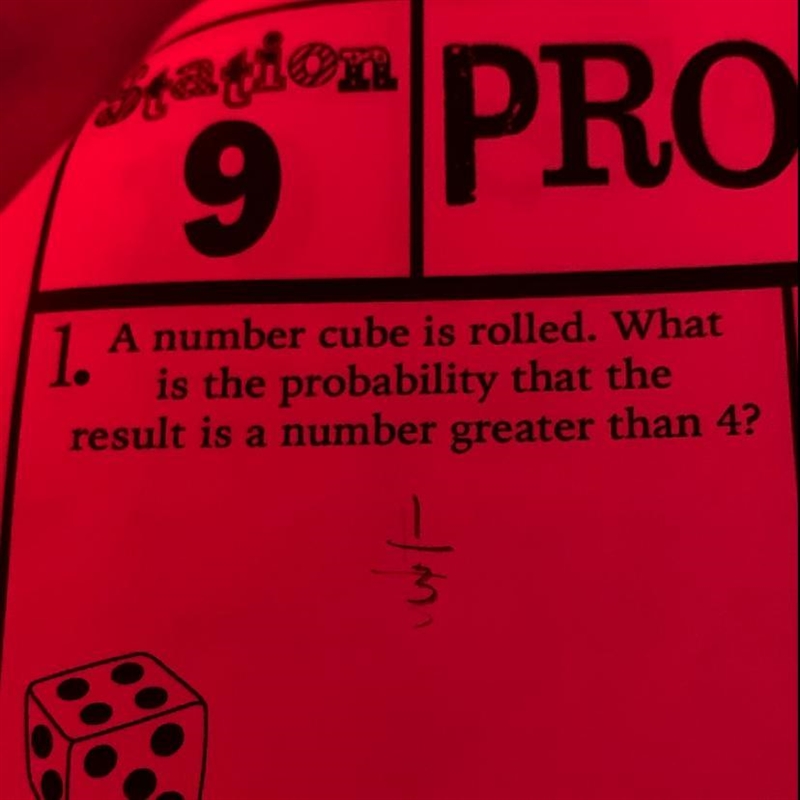 A number cube is rolled what is the probability that the result is a number greater-example-1