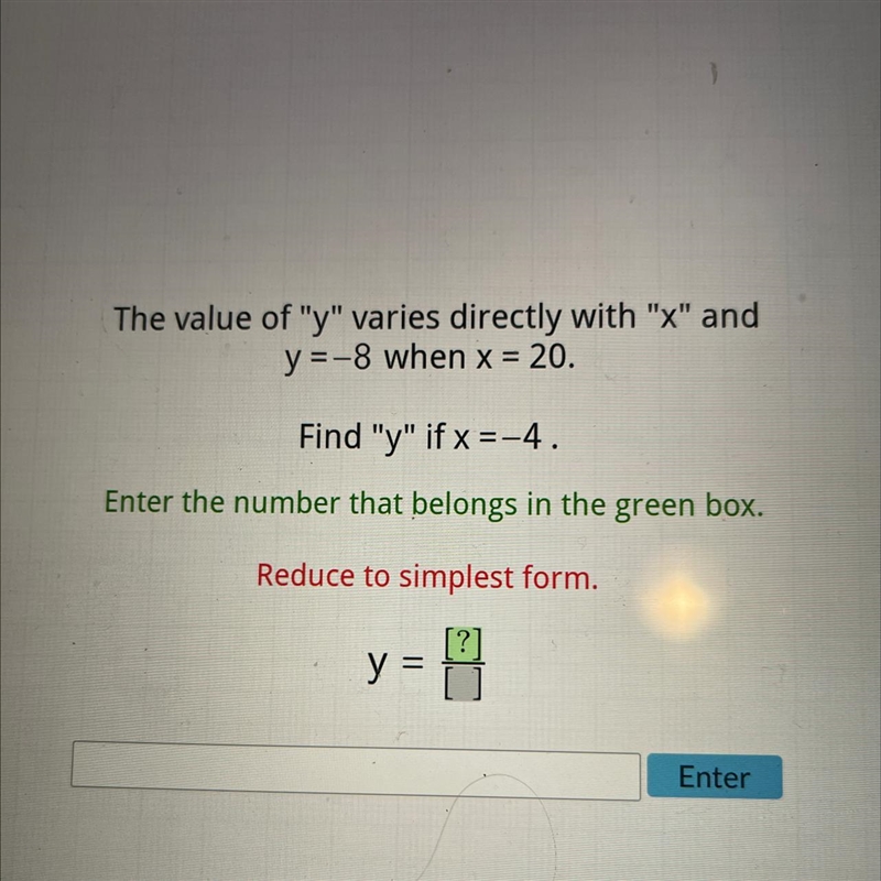 PLEASE HELP ASAP The value of "y" varies directly with "x" and-example-1