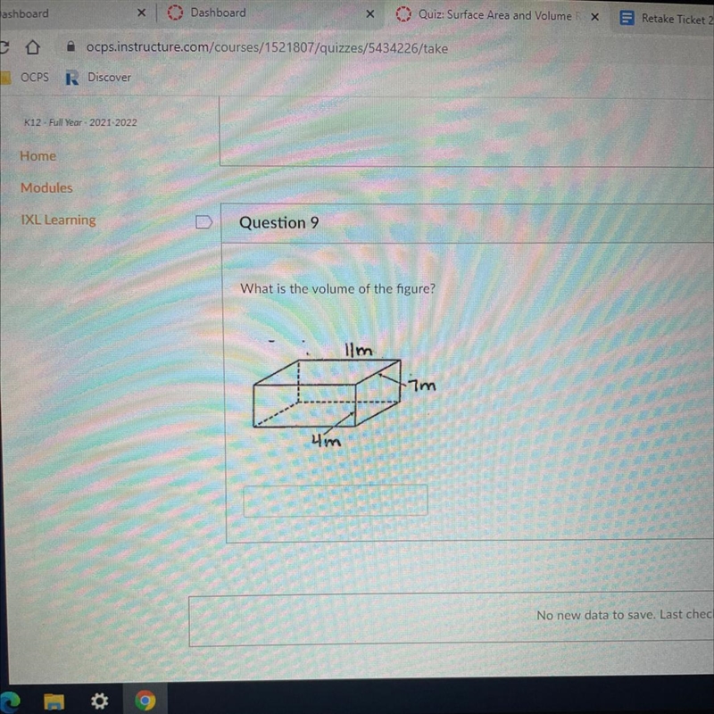 What is the volume of the figure? 11m 7m and. 4m-example-1