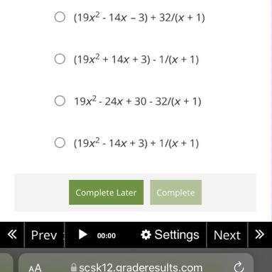 Rewrite the expression (19x3 – 5x2 + 6x – 2)/(x + 1) in the form q(x) + r(x)/b(x) where-example-1