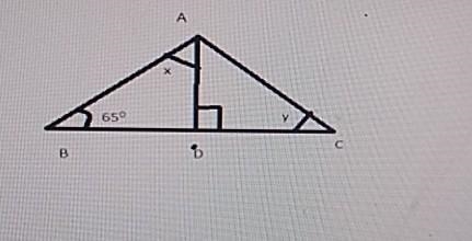 And also write steps. e. If BAC = 90°, ABC= 65° and AD perpendicular to BC. Find x-example-1