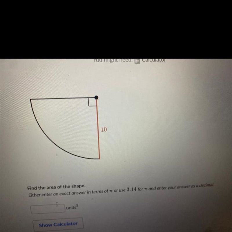 Find the area of the shape 3.14 for pi-example-1