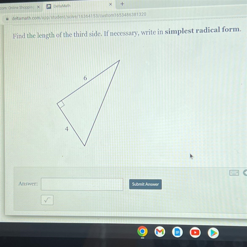 Find the length of the third side. If necessary, write in simplest radical form-example-1