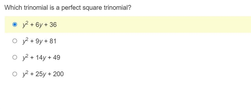 Which trinomial is a perfect square trinomial?-example-1