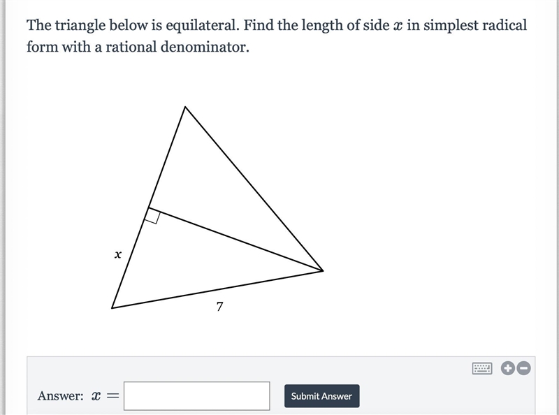 HELPPPPPPPPPPPPP The triangle below is equilateral. Find the length of side x in the-example-1