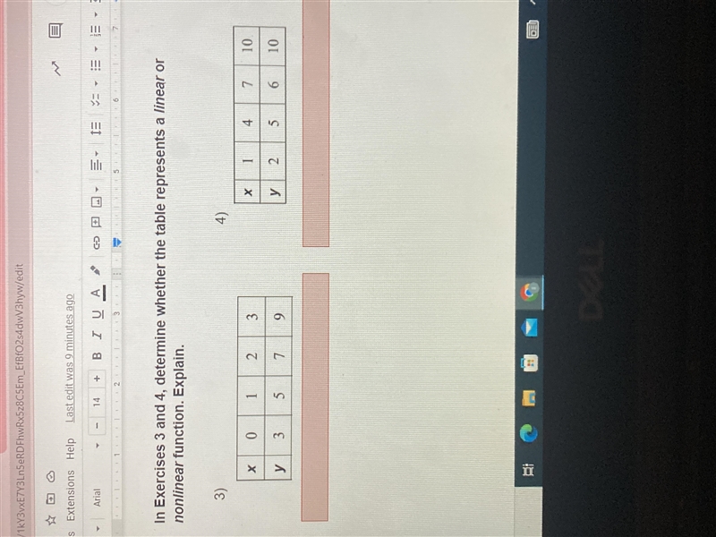 In Exercises 3 and 4, determine whether the table represents a linear or non linear-example-1