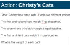 Problem: Chrissy has 3 cats. Each cat weighs differently. The first and second cat-example-1