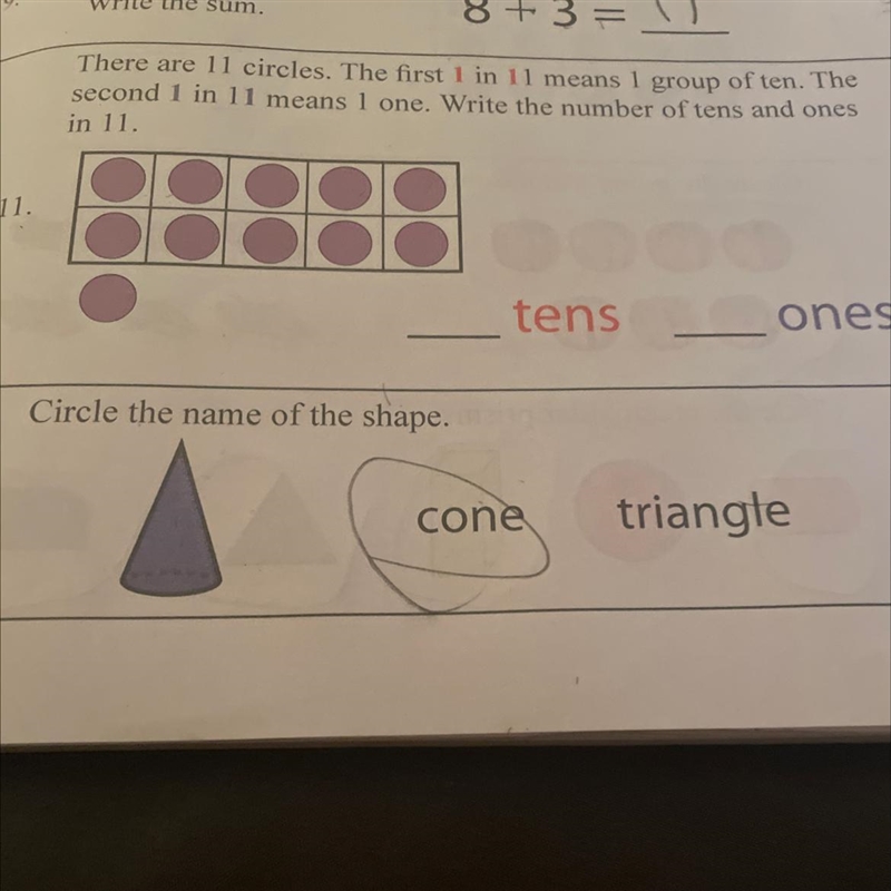 The question is there are 11 circles the first one and 11 means one group of 10 the-example-1