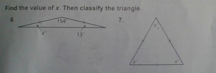 Pls help me !!!!! Find the value of x. Then classify the triangle.-example-1