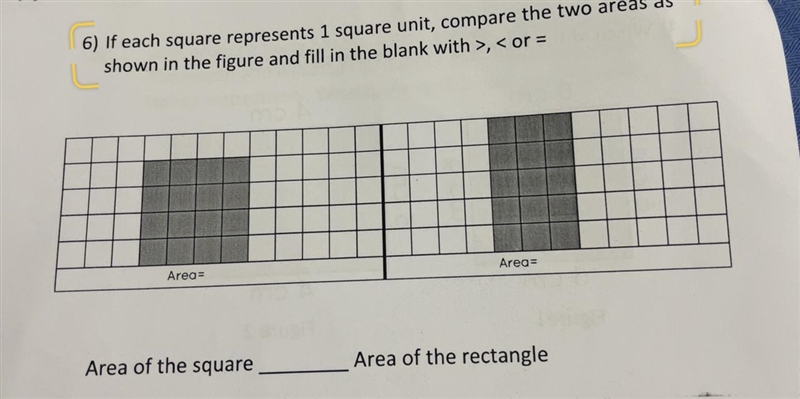 If each square represents one square unit compare the two areas as shown in figure-example-1