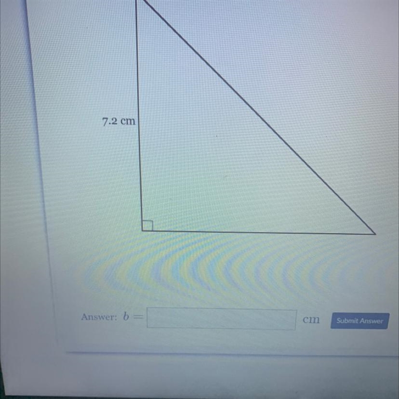 The are of the triangle below is 28.8 square centimeters. What is the length of the-example-1