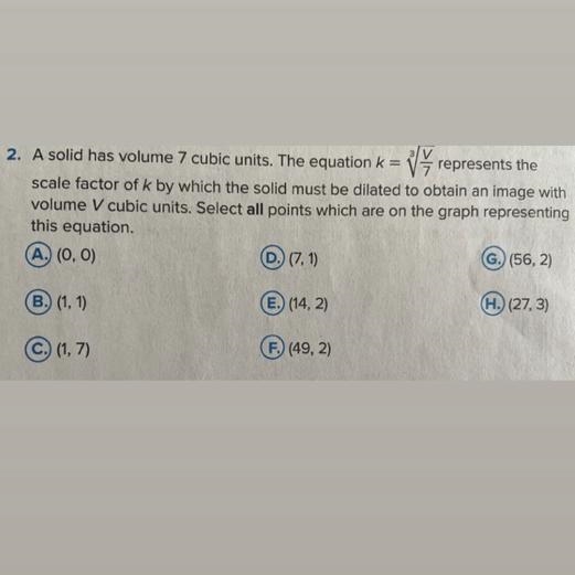 A solid has volume 7 cubic units. The equation k=3v/7 represents the scale factor-example-1