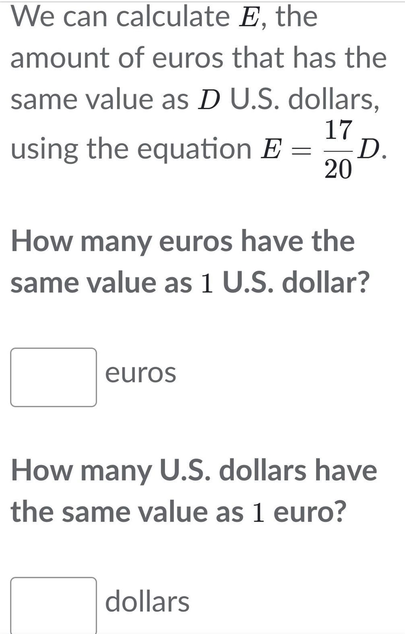 We can calculate E, the amount of euros that has the same value as D.S. dollars, using-example-1