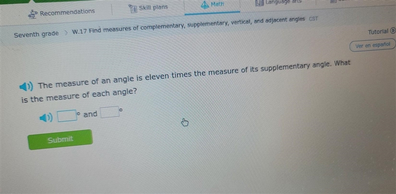 I need help. The measure of an angle is eleven times the measure of its supplementary-example-1