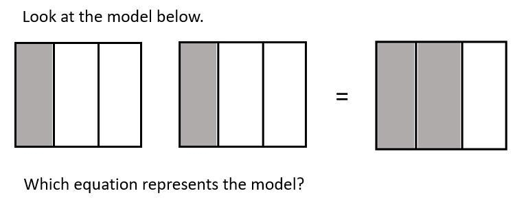 Pls help for exam A. 2/3 x 1/3 = 2/3 B. 1/3 x 2 = 2/3 C. 1/3 + 2 = 2/3 D. 2/3 + 2 =2 2/3-example-1