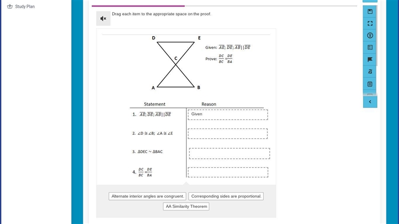 Drag each item to the appropriate space on the proof.-example-1