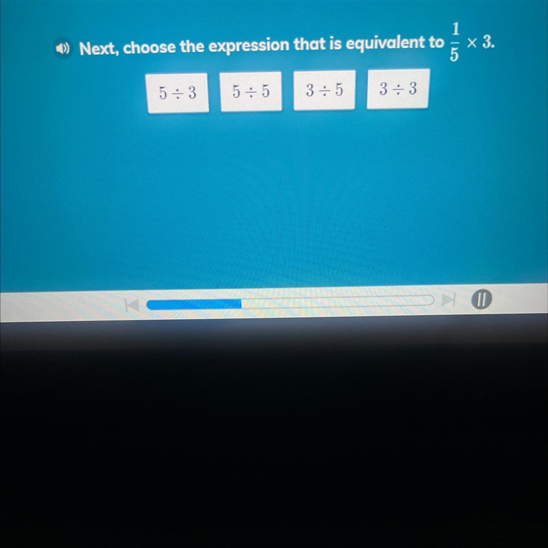 Choose the expression that is equivalent to 1/5 x 3-example-1