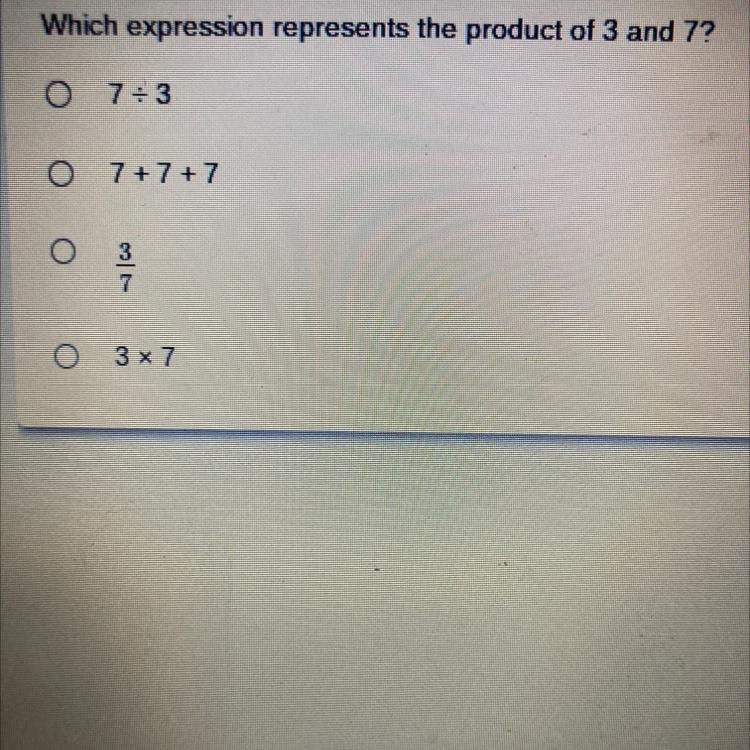 Which expression represents the product if 3 and 7-example-1