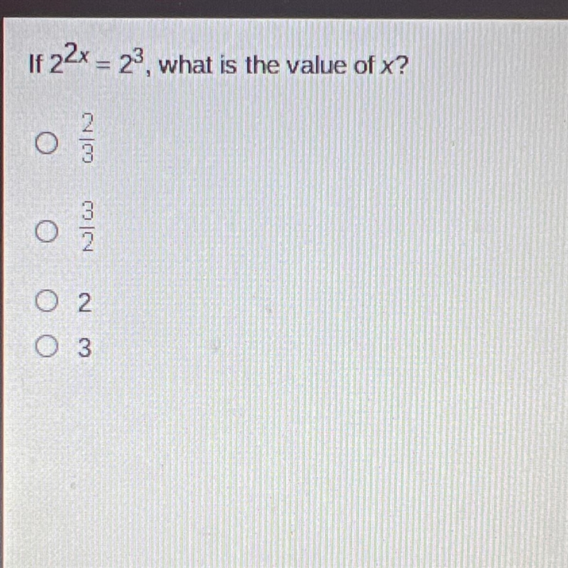 If 2^2^x = 2^3 what is the value of x-example-1