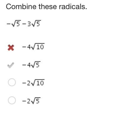 Combine these radicals. -V5 -3v5-example-1