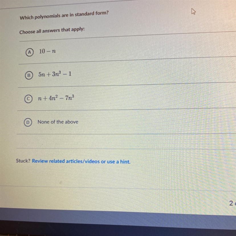 Which polynomials are in standard form-example-1