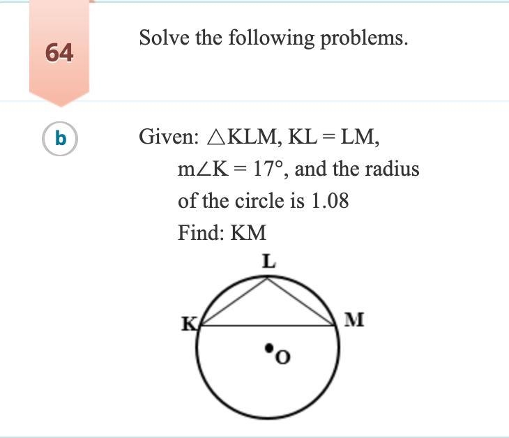 Given: triangle KLM, KL=LM, m-example-1