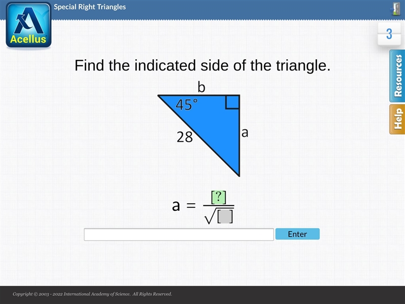 Please help Find the indicated side of the triangle What is a= ?-example-1