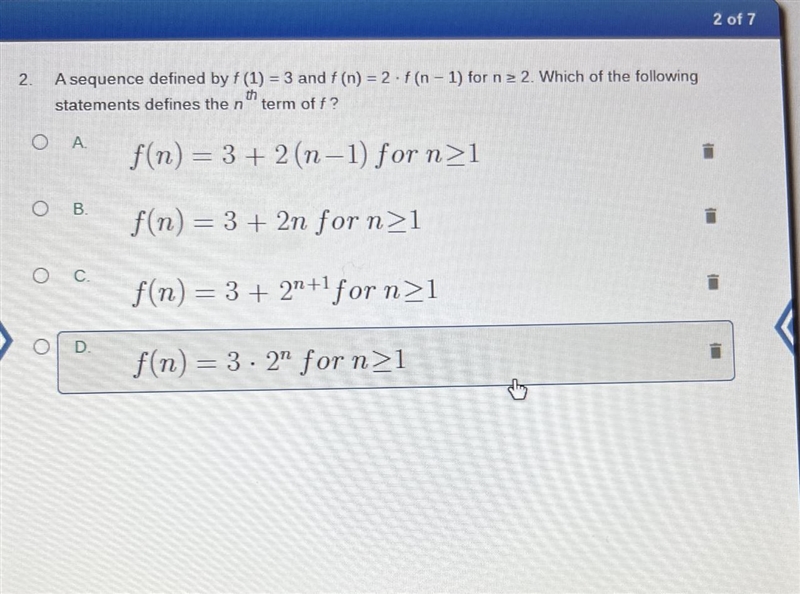 A sequence defined by f (1) = 3 and f (n) = 2 - f (n - 1) for n ≥ 2. Which of the-example-1