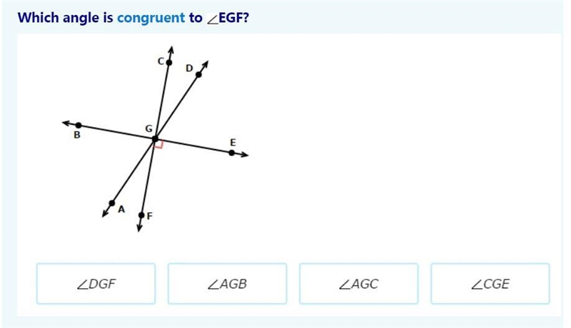 Which angle is congruent to EGF?-example-1