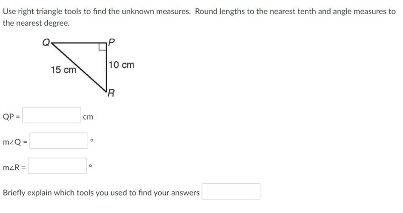 Use right triangle tools to find the unknown measures. Round lengths to the nearest-example-1