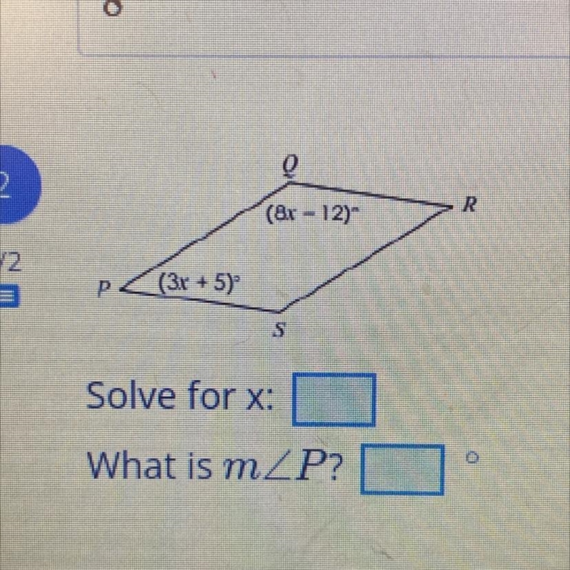 0 R (r-12) >R - (3r + 5) + P S Solve for x: O What is mZP?-example-1