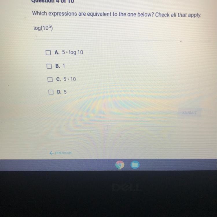 Which expressions are equivalent to the one below? Check all that apply.log(105)A-example-1