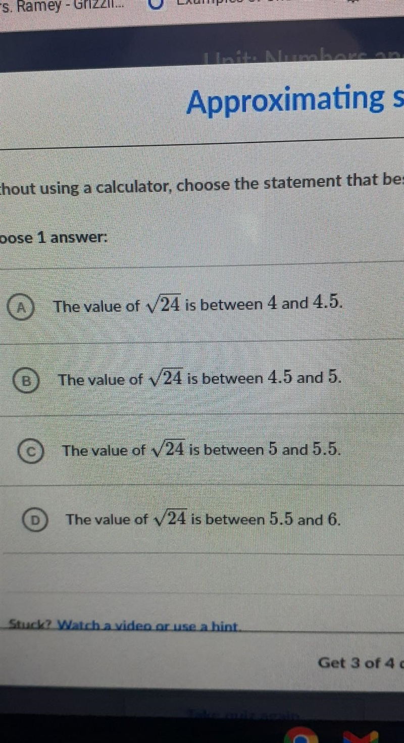 without using a calculator, choose the stament that best describes the value of the-example-1