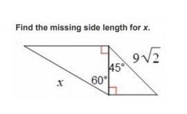 Geometry problem: Find the missing side length for x.-example-1