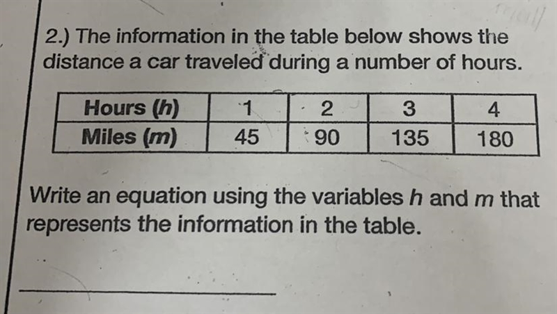 2.) The information in the table below shows the distance a car traveled during a-example-1