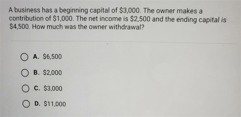 A business has a beginning capital of $3000.the owner makes a contribution of $1000. the-example-1