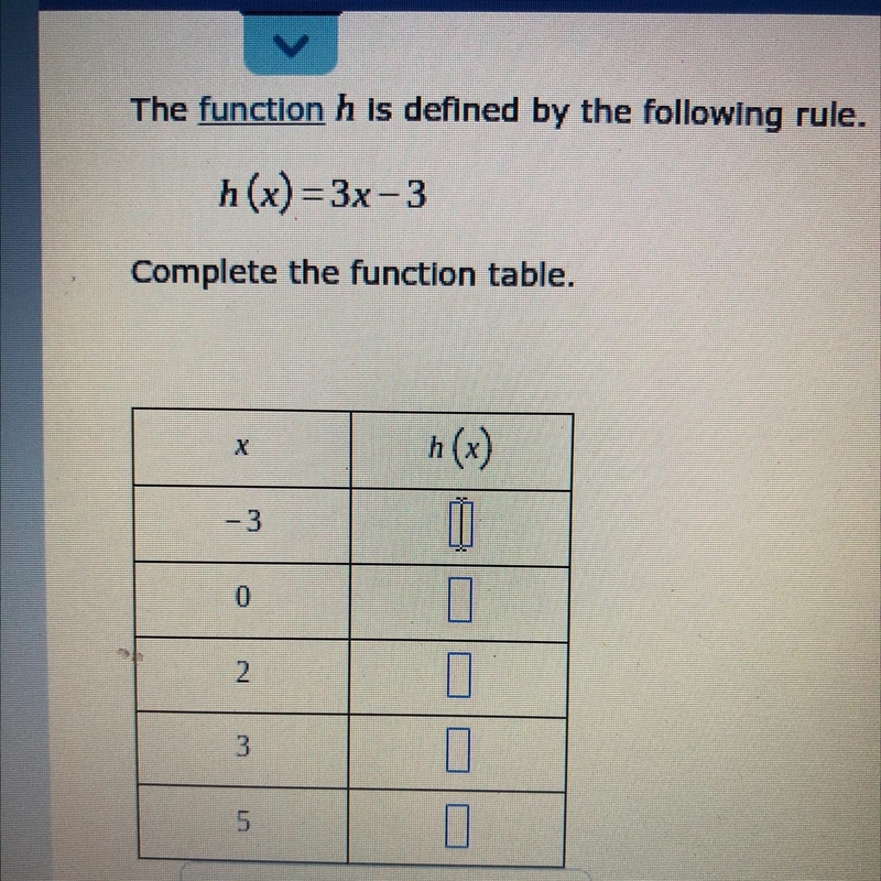 The function h is defined by the following rule. h (x) = 3x-3-example-1