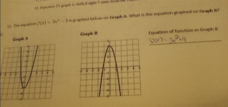 The equation f(x)= 3x² - 3 is graphed below on Graph A. What is the equation graphed-example-1