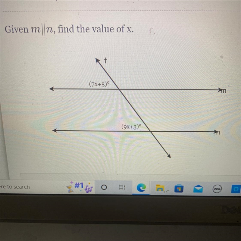 Given mn, find the value of x. (7x+5)° (9x+3)°-example-1