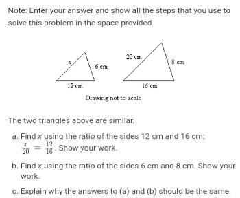 The two triangles above are similar. a. Find x using the ratio of the sides 12 cm-example-1