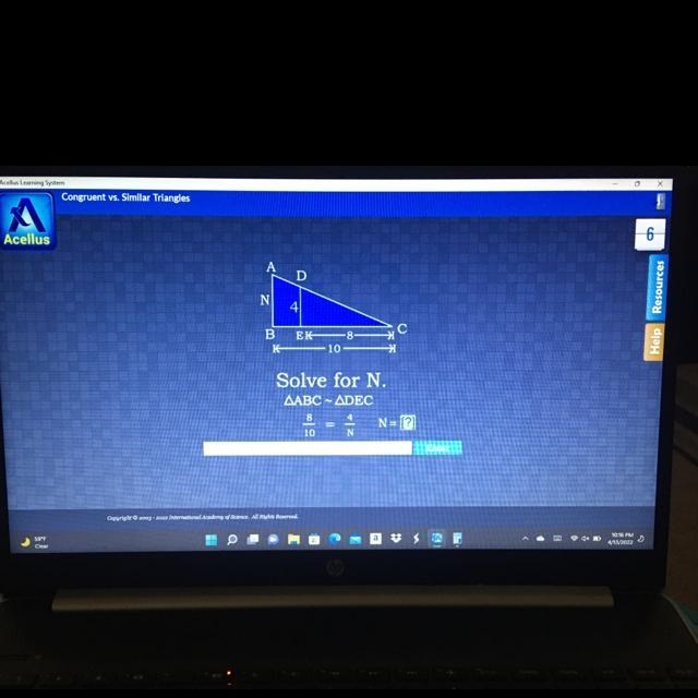 A D N 4 1 B EK к 10 Solve for N. AABC - ADEC 8 4 N N=1? 10 Enter-example-1