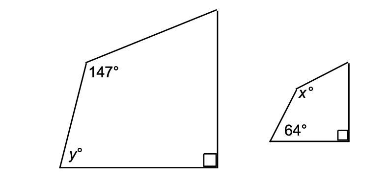 A) These polygons are similar. Determine the values of x° and y°.-example-1