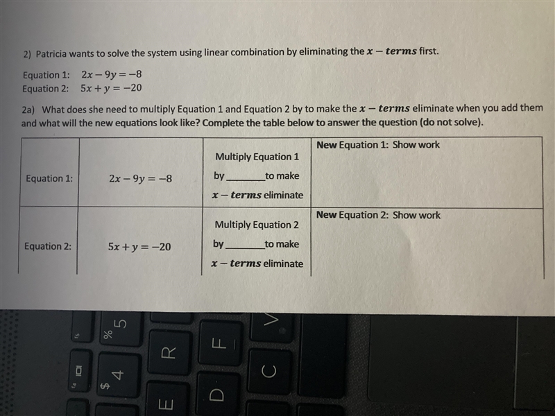 Patricia wants to solve the system using linear combination by eliminating the x - terms-example-1