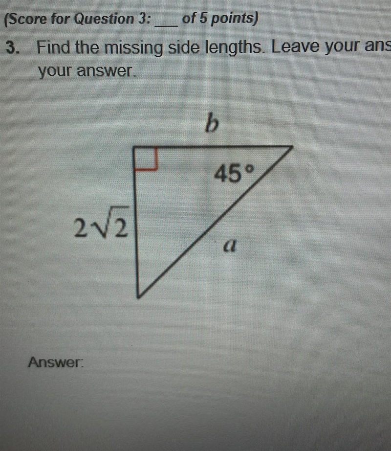 Find the missing side lengths. Leave your answers as radicals in simplest form. Show-example-1