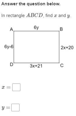 In rectangle ABCD, find x and y.-example-1