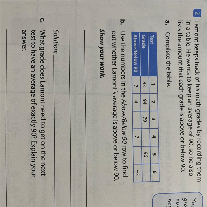 Lamont keeps tracks of his math grades by recording them in a table. He wants to keep-example-1
